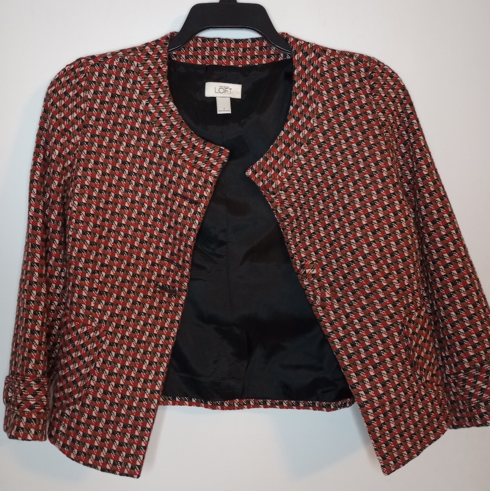 Loft Wool Jacket Blazer 4 Button Tweed Classic - image 8